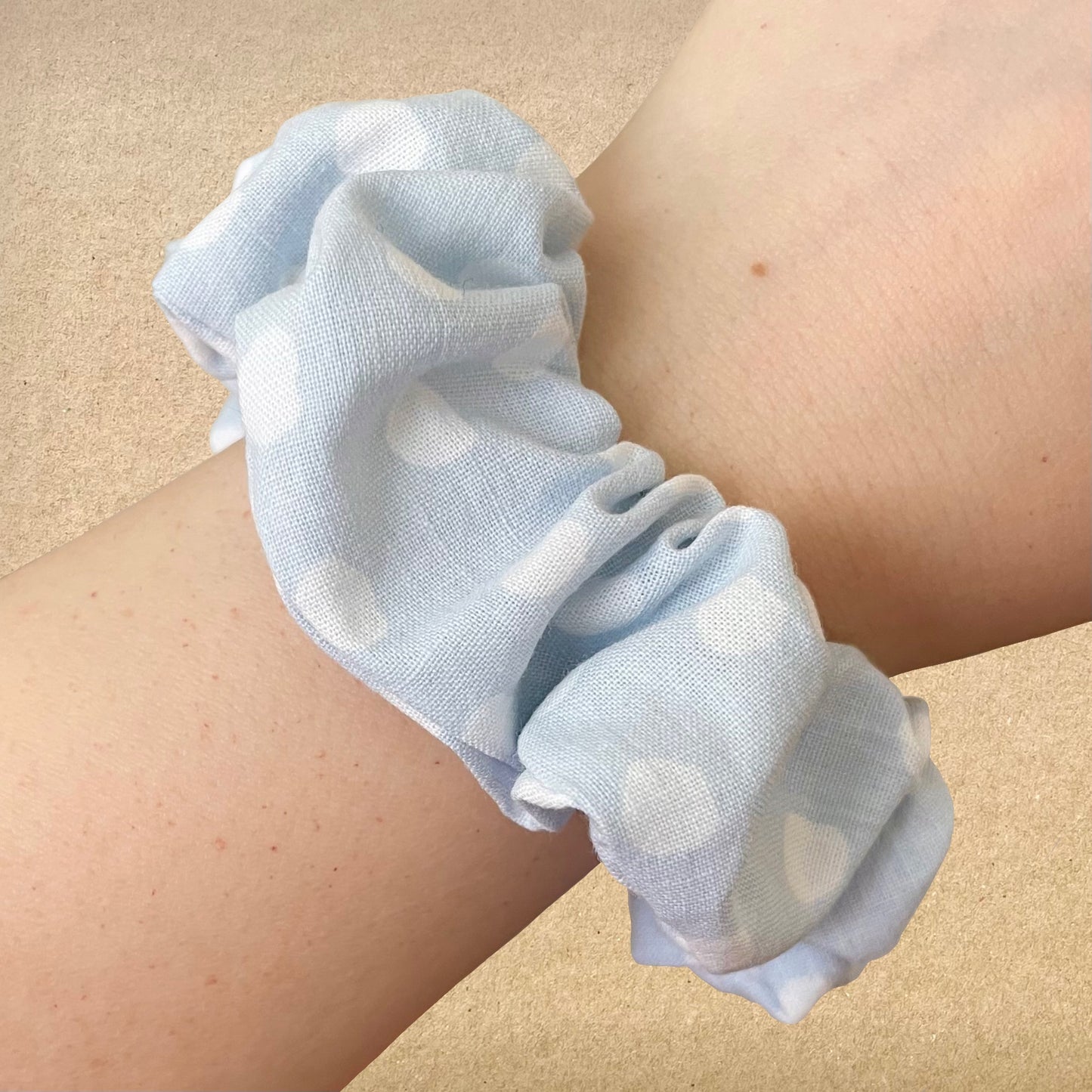 Baby Blue Polka - Recycled Scrunchie