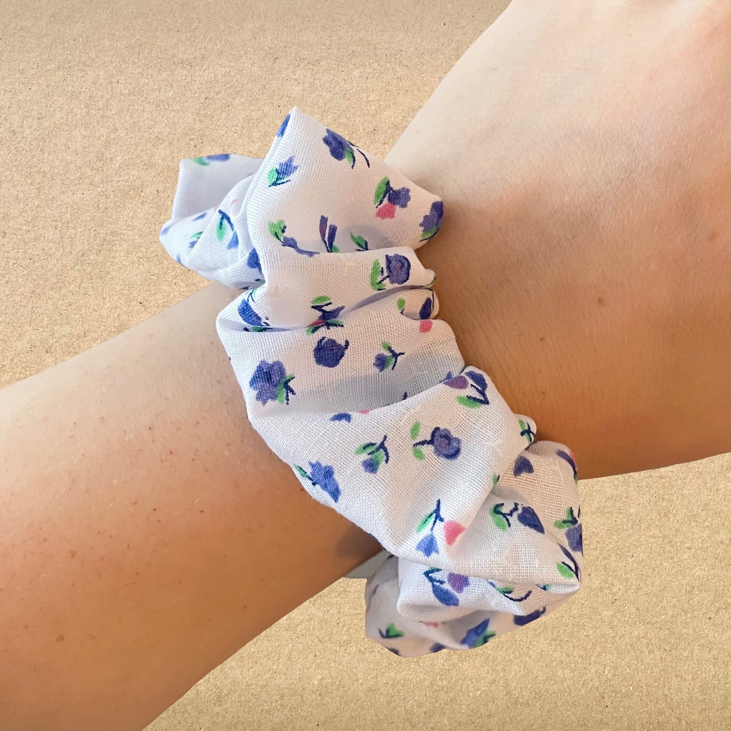 Blue Ditsy Floral - Recycled Scrunchie