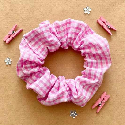 Raspberry Gingham - Recycled Scrunchie
