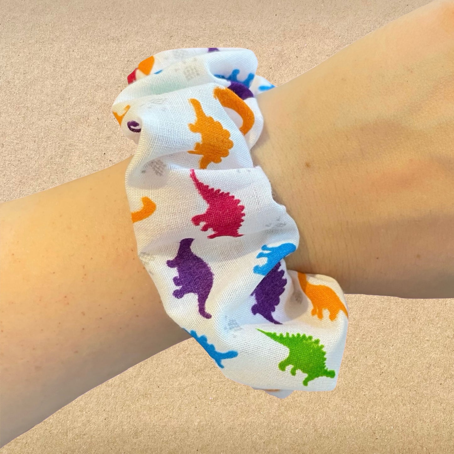 Rainbow Dinosaurs - Recycled Scrunchie
