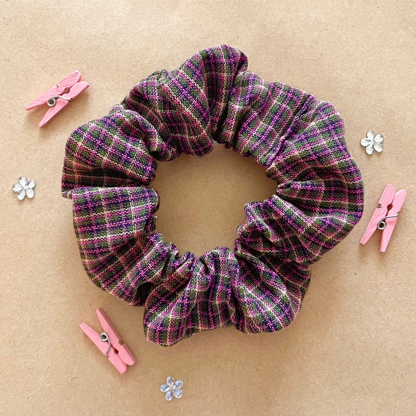 Warm Tartan - Recycled Scrunchie