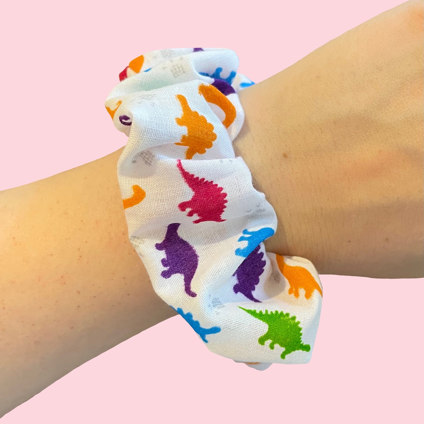 Rainbow Dinosaurs - Recycled Scrunchie