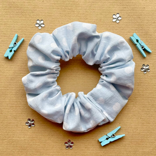 Baby Blue Polka - Recycled Scrunchie