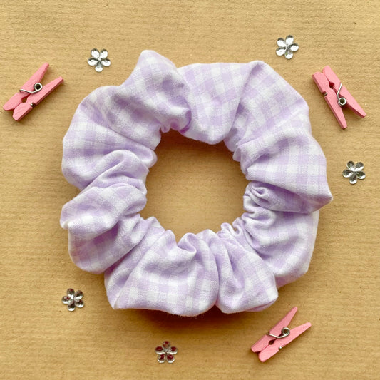 Lilac Gingham - Recycled Scrunchie