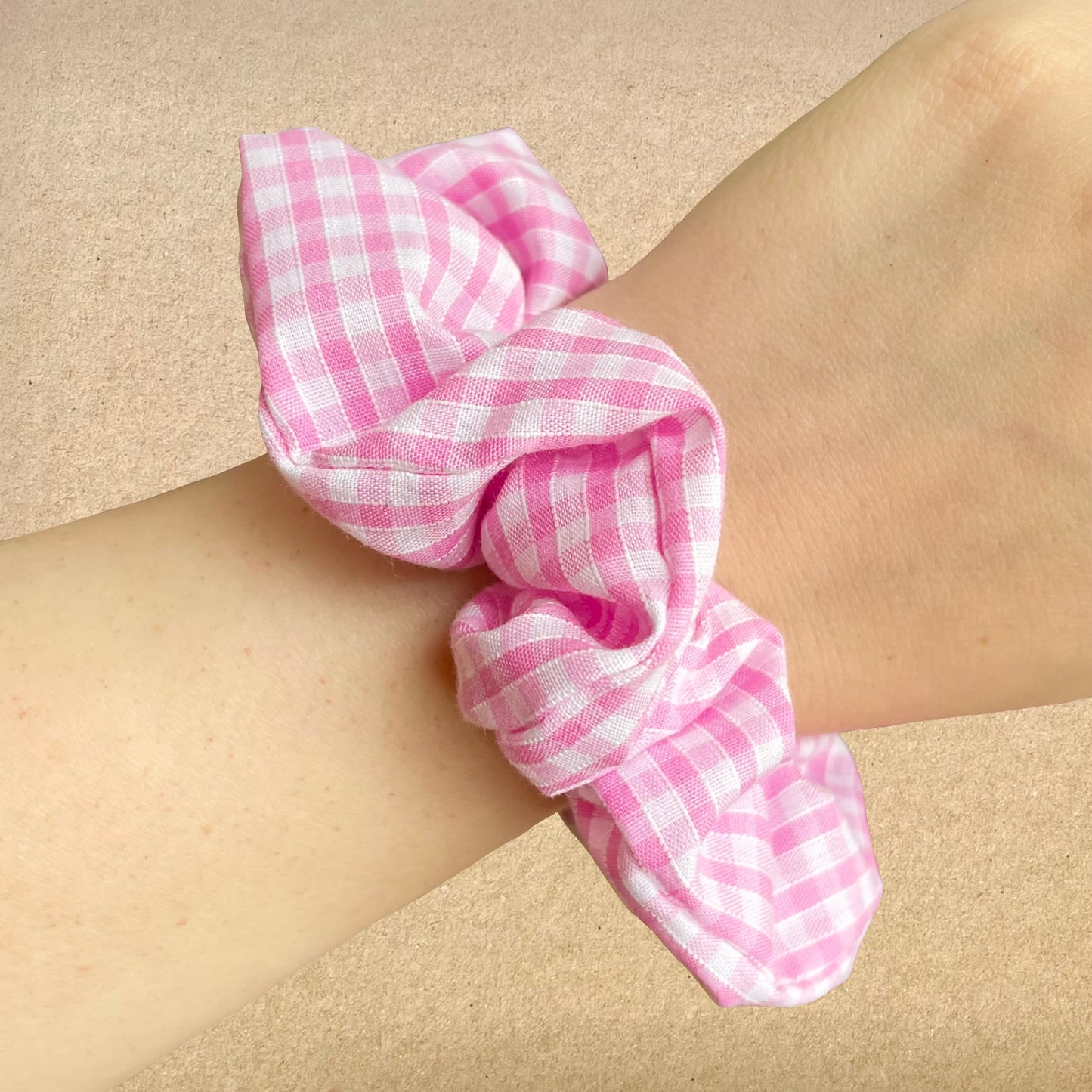 Raspberry Gingham - Recycled Scrunchie