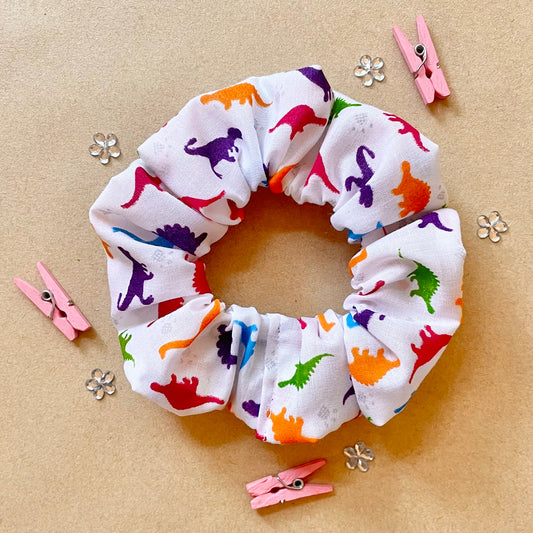Rainbow Dinosaurs - Recycled Scrunchie