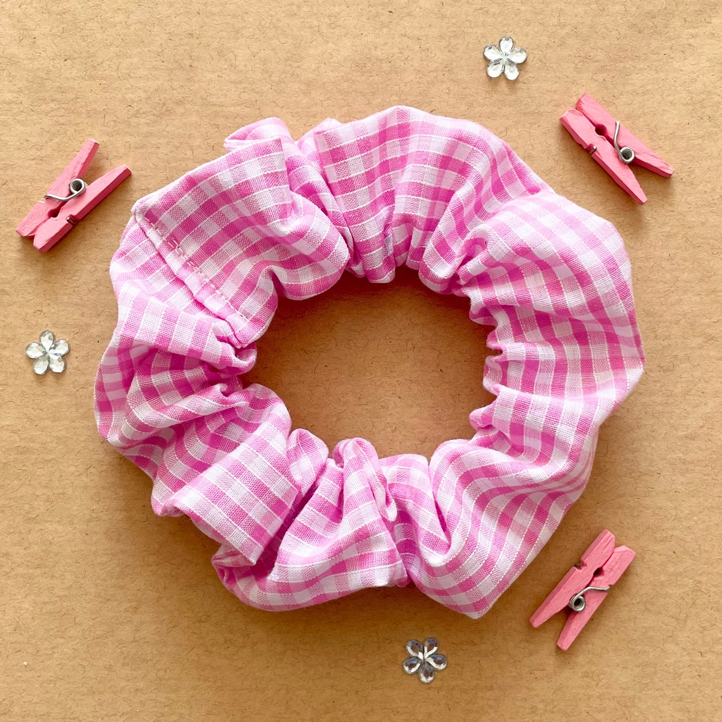 Raspberry Gingham - Recycled Scrunchie