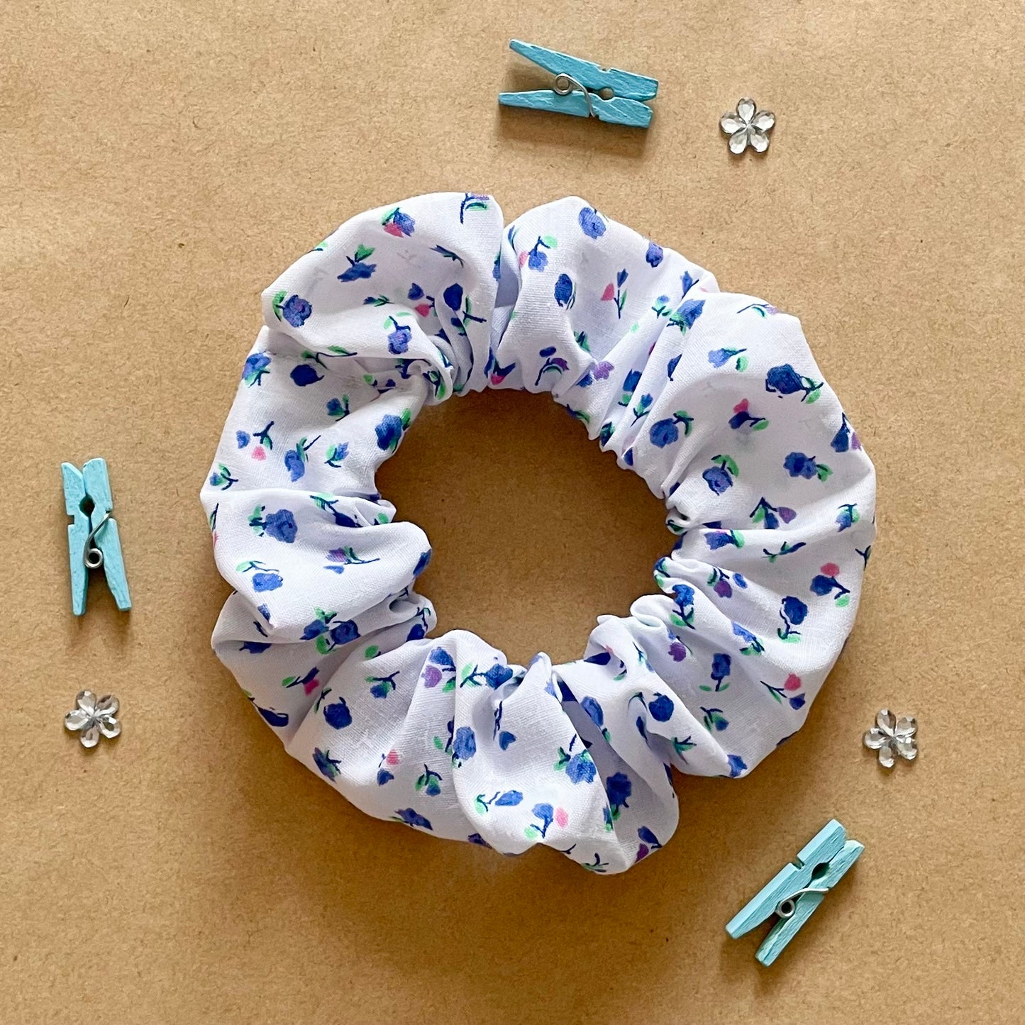 Blue Ditsy Floral - Recycled Scrunchie