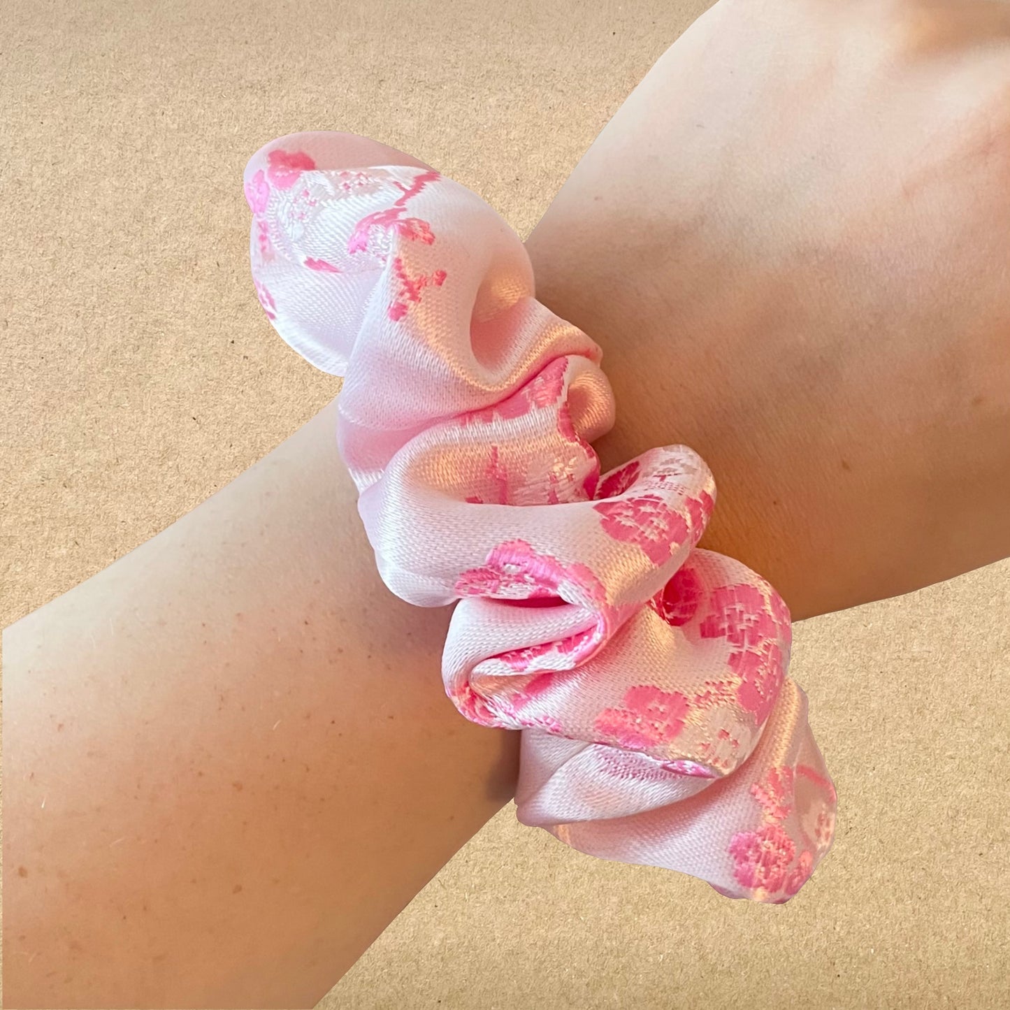 Cherry Blossom Satin - Recycled Scrunchie