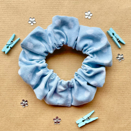 Sky Blue Polka - Recycled Scrunchie