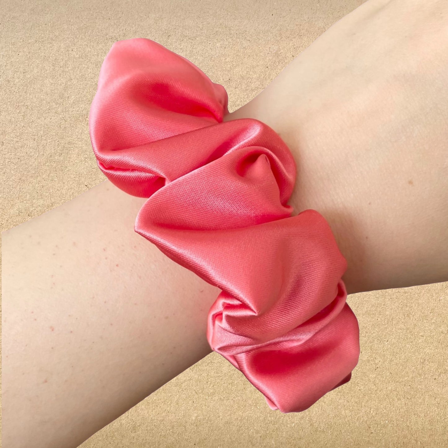 Coral Pink Satin - Recycled Scrunchie