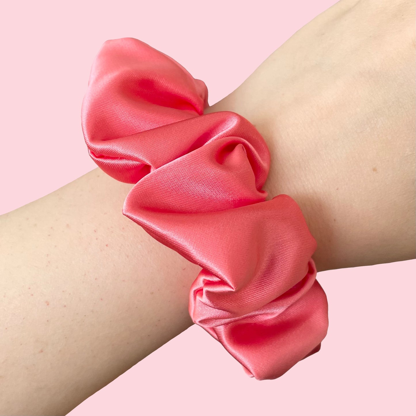 Coral Pink Satin - Recycled Scrunchie